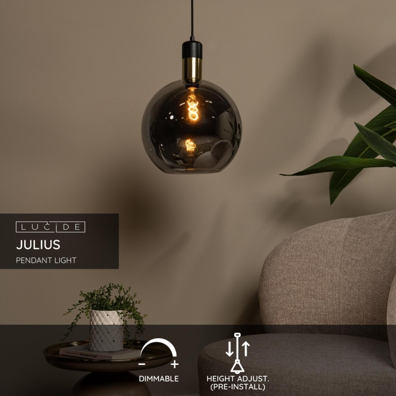 Lucide JULIUS - Závesné svietidlo - Ø 40 cm - 1xE27 - Smoke Grey